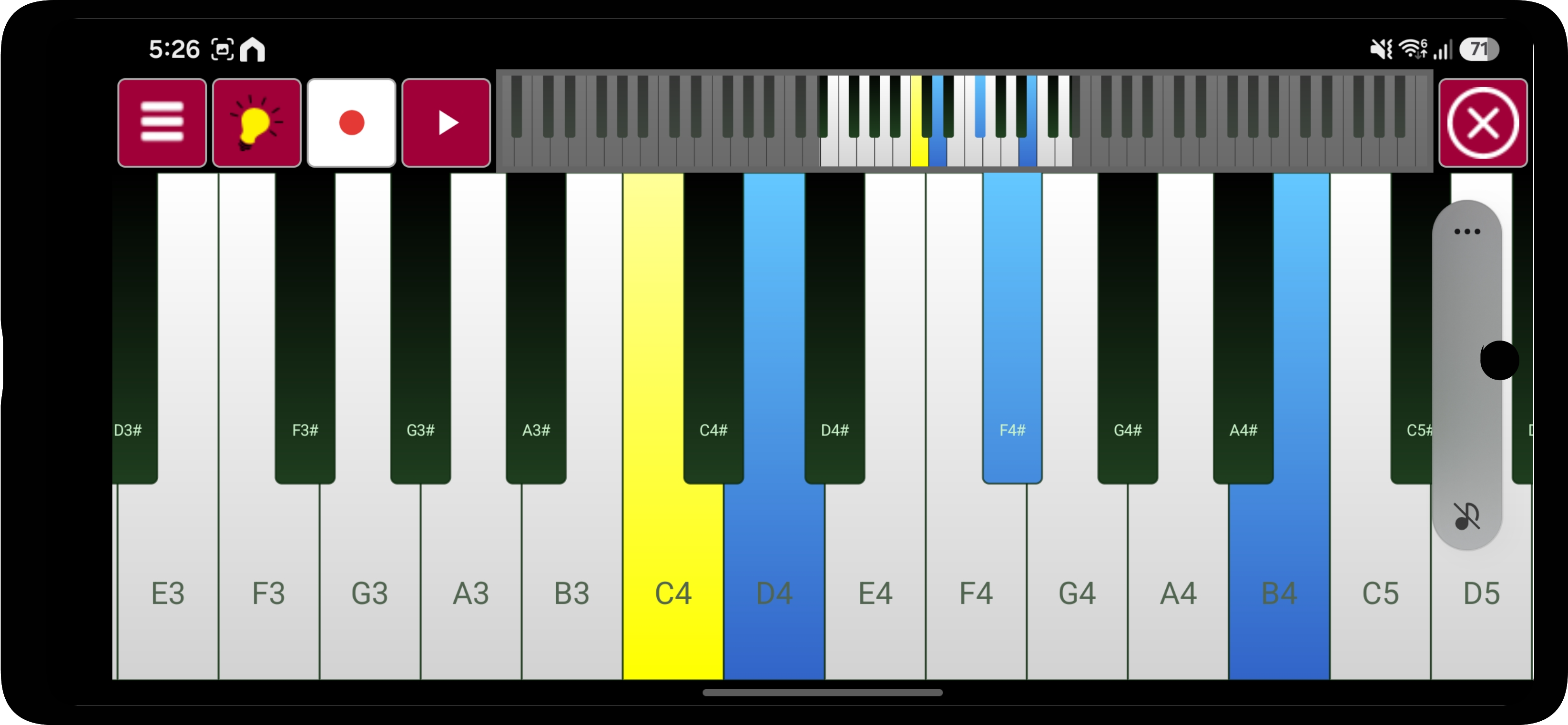 Playing a chord on Real Piano Keyboard — several keys pressed at once with multi-touch